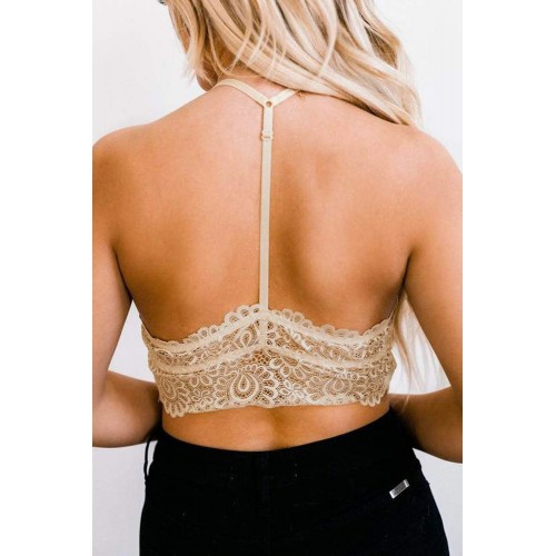 Beige Long Line Lace Bralette