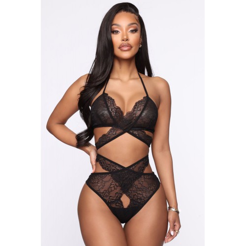 Black Lace High Waist Adjustable Strap Bralette