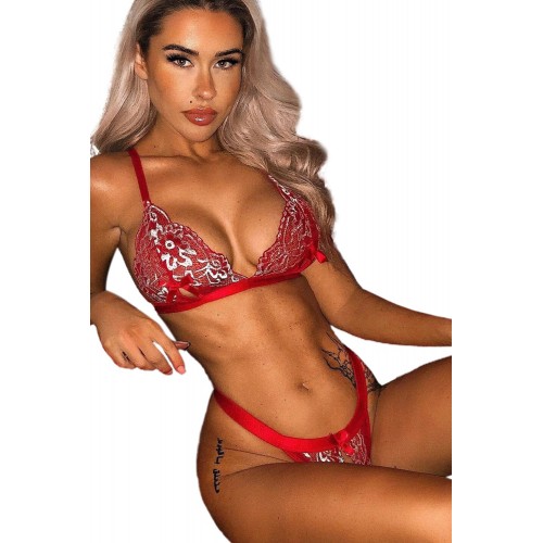 Red Lace Triangle Bralette Set