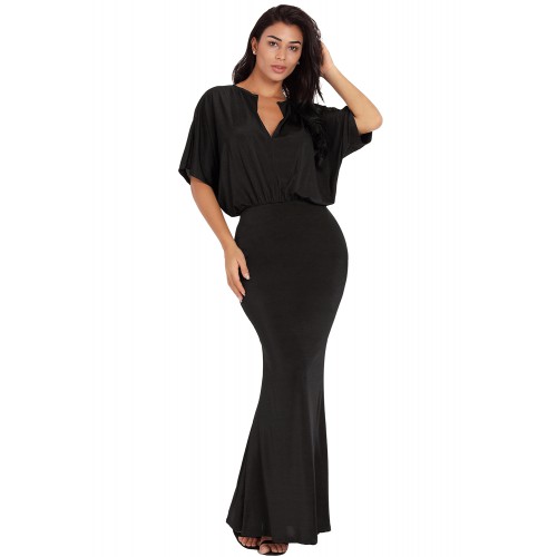 Sexy V Neck Maxi Party Dress in Black