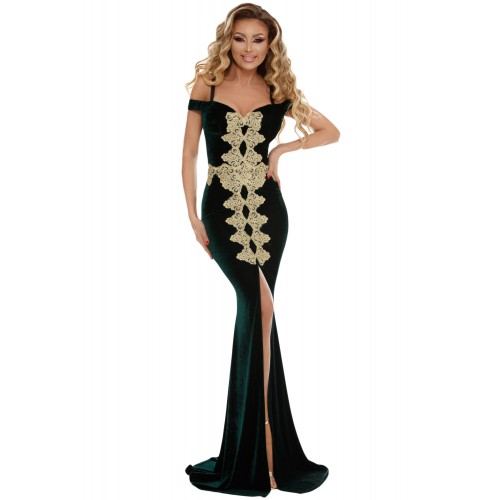 Jasper Embroidered Applique Front Slit Mermaid Evening Dress