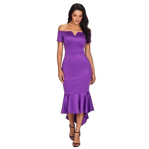 Purple Off Shoulder Short Sleeve Mermaid Dress Purple Off Shoulder Short Sleeve Mermaid Dress