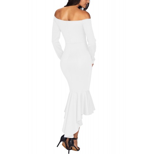 White Off Shoulder Long Sleeve Mermaid Dress