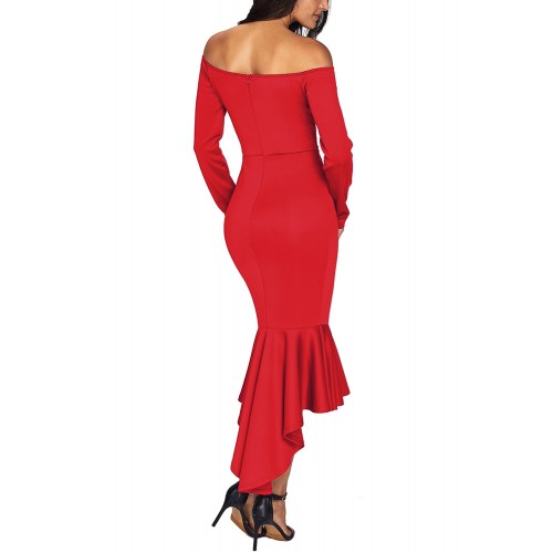 Red Off Shoulder Long Sleeve Mermaid Dress Red Off Shoulder Long Sleeve Mermaid Dress