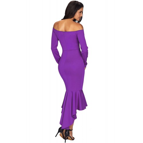 Ultra Violet Off Shoulder Long Sleeve Mermaid Dress