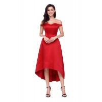 Red High-shine High-low Party Evening Dress