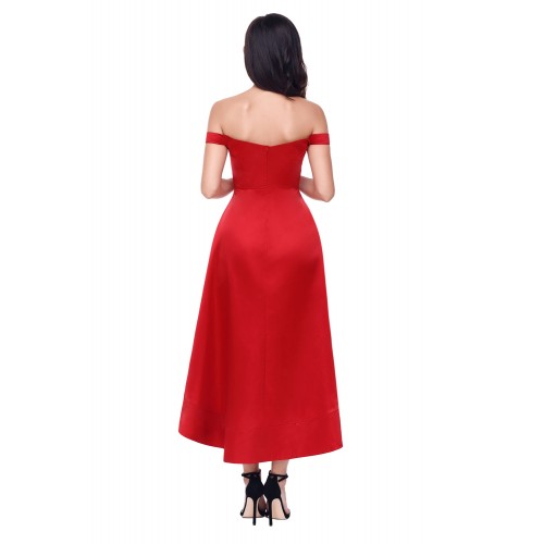 Red High-shine High-low Party Evening Dress