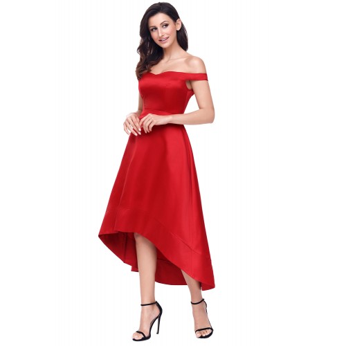 Red High-shine High-low Party Evening Dress