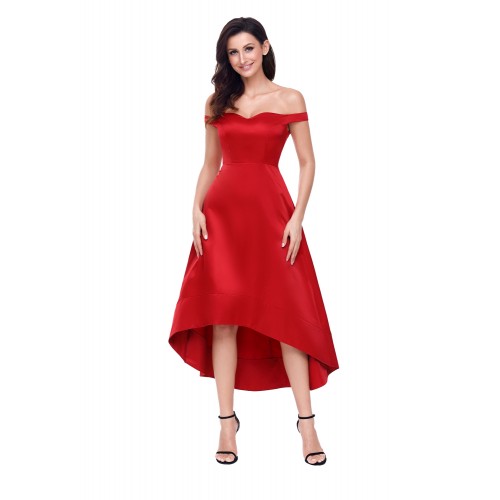 Red High-shine High-low Party Evening Dress