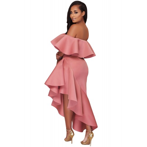 Pink Asymmetric Ruffle Off Shoulder Party Dress Pink Asymmetric Ruffle Off Shoulder Party Dress