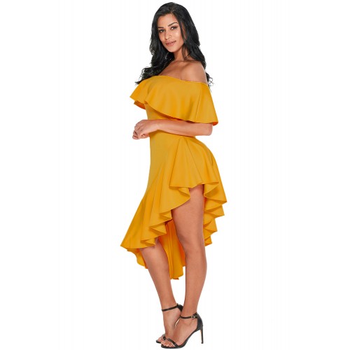 Yellow Asymmetric Ruffle Off Shoulder Party Dress Yellow Asymmetric Ruffle Off Shoulder Party Dress