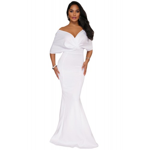 White Off The Shoulder Mermaid Maxi Dress