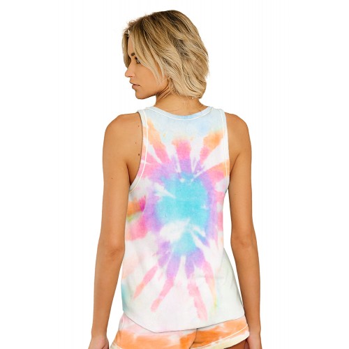 Sky Blue Tie-dye Knit Sleeveless Shorts Pajamas Set Sky Blue Tie-dye Knit Sleeveless Shorts Pajamas Set