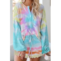 Turquoise Tie Dye Knit Pajamas Set