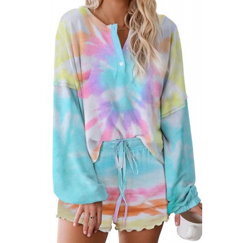 Turquoise Tie Dye Knit Pajamas Set