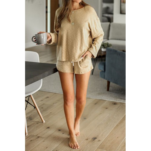Khaki Pocketed Knit Loungewear Set Khaki Pocketed Knit Loungewear Set