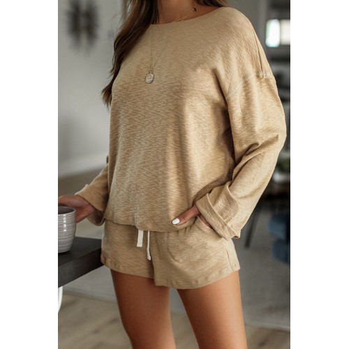 Khaki Pocketed Knit Loungewear Set Khaki Pocketed Knit Loungewear Set