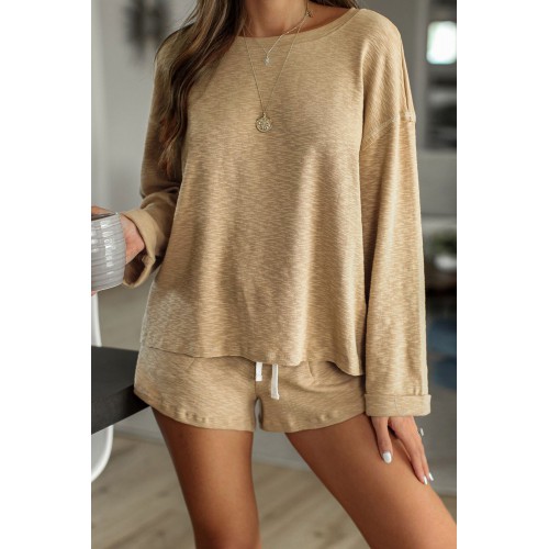Khaki Pocketed Knit Loungewear Set Khaki Pocketed Knit Loungewear Set