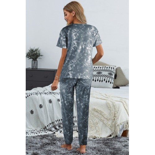 Gray Tie-dye T-shirt Pants PJ Set
