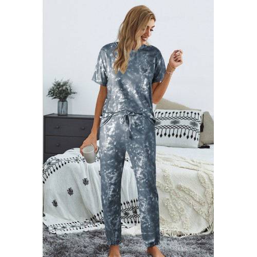 Gray Tie-dye T-shirt Pants PJ Set