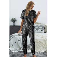 Black Tie-dye T-shirt Pants PJ Set