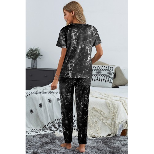 Black Tie-dye T-shirt Pants PJ Set Black Tie-dye T-shirt Pants PJ Set