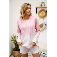 Pink Dip Dye Hooded Lounge Sweatshirt Shorts Set