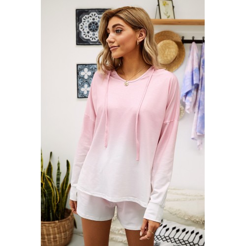 Pink Dip Dye Hooded Lounge Sweatshirt Shorts Set Pink Dip Dye Hooded Lounge Sweatshirt Shorts Set
