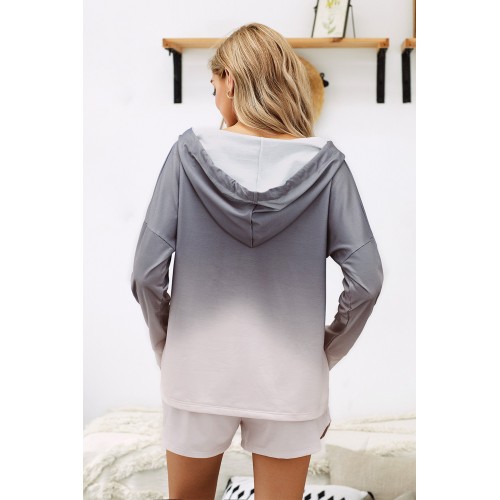 Gray Dip Dye Hooded Lounge Sweatshirt Shorts Set Gray Dip Dye Hooded Lounge Sweatshirt Shorts Set