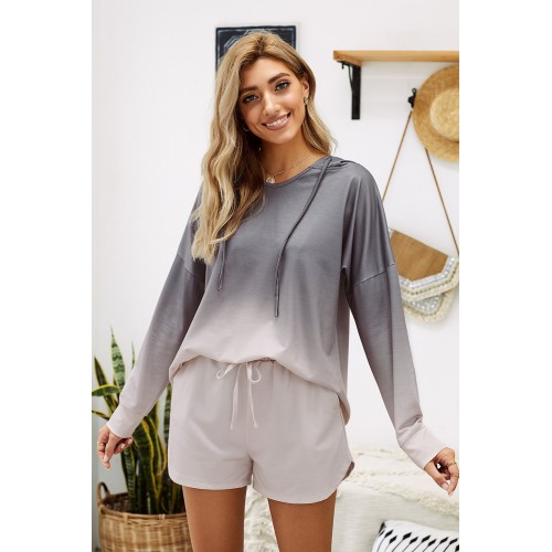 Gray Dip Dye Hooded Lounge Sweatshirt Shorts Set Gray Dip Dye Hooded Lounge Sweatshirt Shorts Set