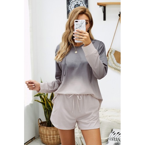 Gray Dip Dye Hooded Lounge Sweatshirt Shorts Set Gray Dip Dye Hooded Lounge Sweatshirt Shorts Set