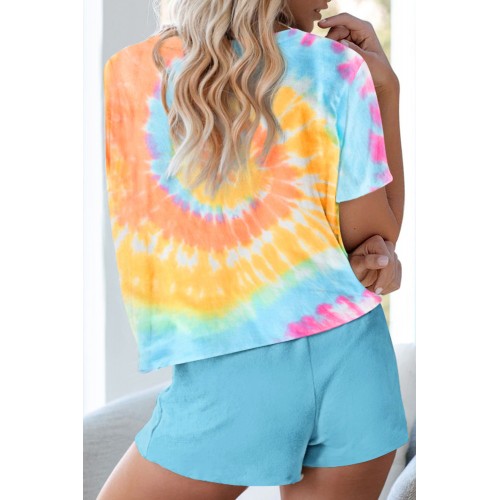 Yellow Tie Dye Printed Short Lounge Set Yellow Tie Dye Printed Short Lounge Set