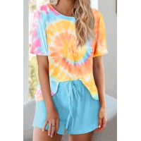 Yellow Tie Dye Printed Short Lounge Set