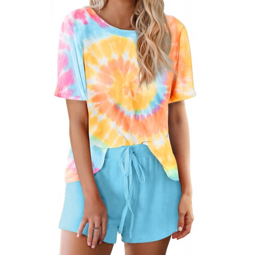Yellow Tie Dye Printed Short Lounge Set Yellow Tie Dye Printed Short Lounge Set